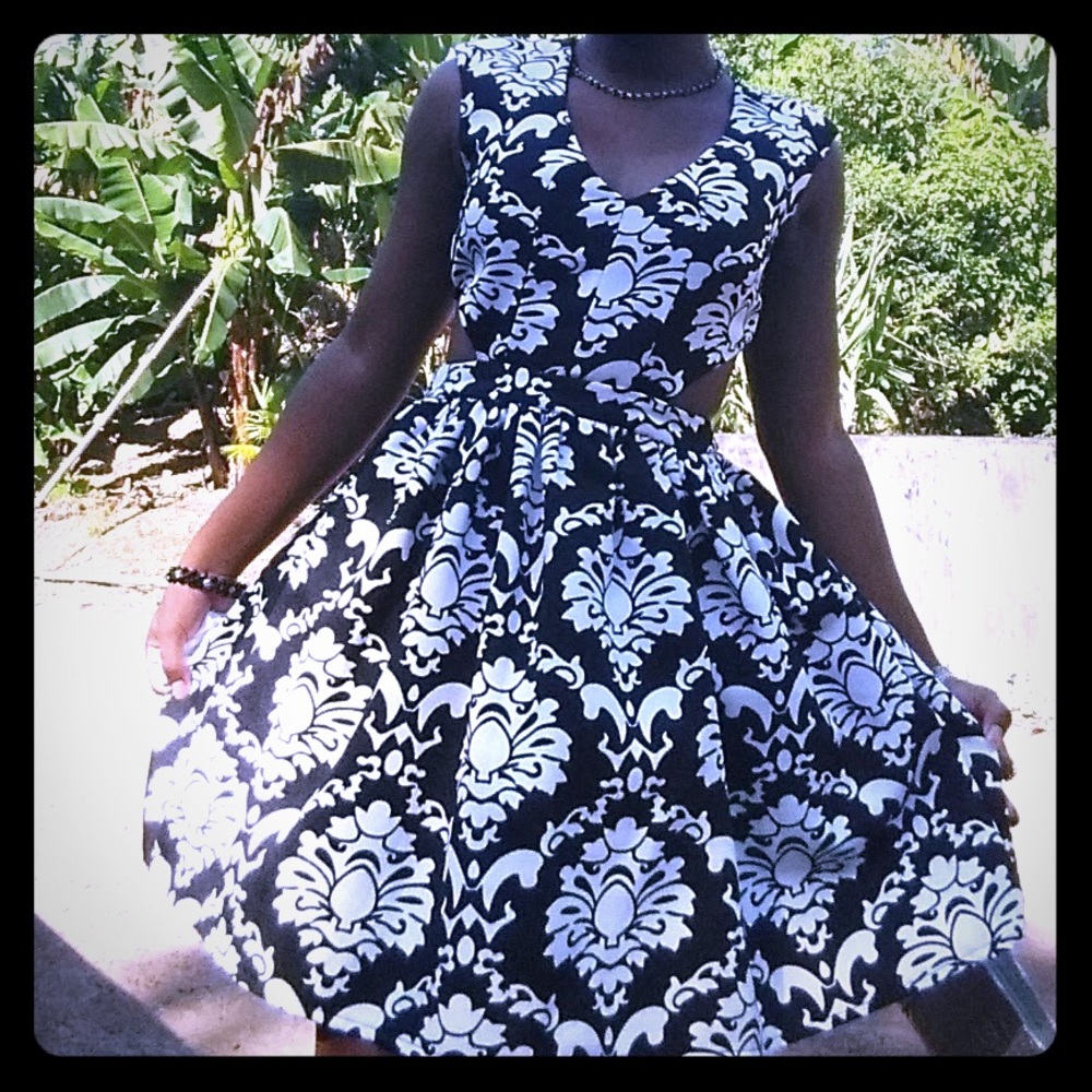 Formal Black & White Dress w/ Side Cut Outs